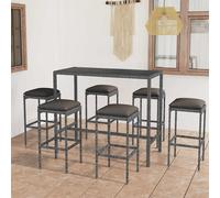 vidaXL Set muebles bar jardín 7 piezas y cojines ratán sintético gris