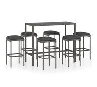 vidaXL Set muebles bar jardín 7 piezas y cojines ratán sintético gris
