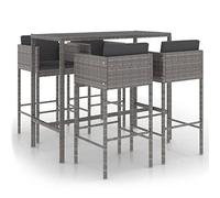 vidaXL Set muebles de bar jardín 5 pzas y cojines ratán sintético gris