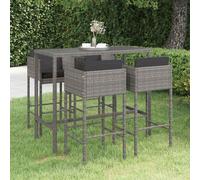 vidaXL Set muebles de bar jardín 5 pzas y cojines ratán sintético gris