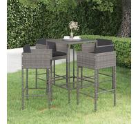 vidaXL Set muebles de bar jardín 5 pzas y cojines ratán sintético gris