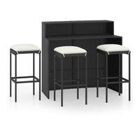 vidaXL Set muebles de bar para jardín 4 piezas y cojines negro