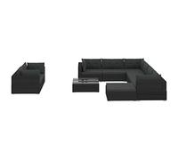 vidaXL Set de muebles de jardín 10 piezas ratán sintético con cojines negro 70 cm