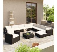 Set Muebles De Jardín 12 Pzas Y Cojines Ratán Sintético Negro Vidaxl