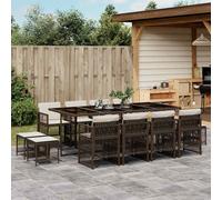 vidaXL Set muebles de jardín 13 pzas y cojines ratán sintético marrón