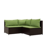 vidaXL Set muebles de jardín 3 piezas ratán sintético marrón con cojines