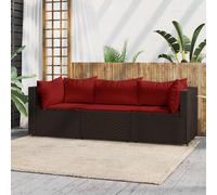 Set muebles de jardín 3 piezas y cojines ratán sintético marrón
