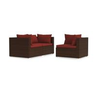 vidaXL Set de muebles de jardín 3 piezas – ratán sintético con cojines – negro y crema