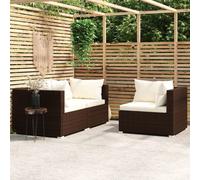 vidaXL Set muebles de jardín 3 pzas y cojines ratán sintético marrón
