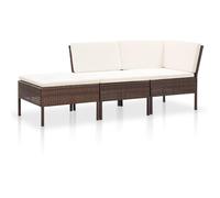 vidaXL Set muebles de jardín 3 pzas y cojines ratán sintético marrón