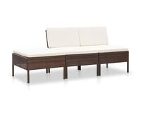 vidaXL Set muebles de jardín 3 pzas y cojines ratán sintético marrón