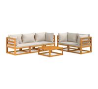 vidaXL Set muebles de jardín 6 pzas madera maciza y cojines gris claro