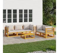 vidaXL Set muebles de jardín 6 pzas madera maciza y cojines gris claro