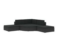Set muebles de jardín y cojines 6 piezas ratán sintético negro