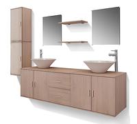 vidaXL Conjunto de Muebles de baño con Lavabo y Grifo 11 Piezas Beige
