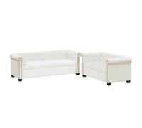 vidaXL Set Sofás Chesterfield 2 y 3 Plazas Blanco Revestimiento Cuero Artificial