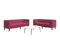 Set Sofás Chesterfield Con Cojines 2 Pzas Terciopelo Rojo Tinto Vidaxl