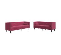 Set Sofás Chesterfield Con Cojines 2 Pzas Terciopelo Rojo Tinto Vidaxl