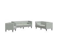 vidaXL Set de sofás Chesterfield con cojines 3 pzas terciopelo gris claro