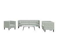 vidaXL Set sofás Chesterfield con cojines 3 pzas terciopelo gris claro