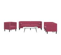 Set Sofás Chesterfield Con Cojines 3 Pzas Terciopelo Rojo Tinto Vidaxl