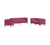 Set Sofás Chesterfield Con Cojines 3 Pzas Terciopelo Rojo Tinto Vidaxl