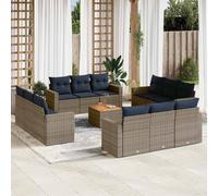 vidaXL Set sofás de jardín con cojines 13 piezas ratán sintético gris