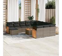 vidaXL Set sofás de jardín con cojines 13 piezas ratán sintético gris