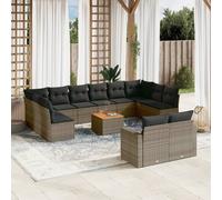 vidaXL Set sofás de jardín con cojines 13 piezas ratán sintético gris