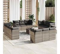 vidaXL Set sofás de jardín con cojines 13 piezas ratán sintético gris