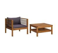 vidaXL Set de 2 sofás de jardín madera acacia con cojines gris oscuro y blanco crema
