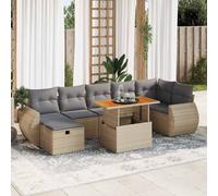 vidaXL Juego de 5 piezas de sofá de jardín con cojines, color beige, fabricado en ratán sintético y con patas de acacia