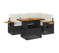 vidaXL Set de sofás de jardín Acacia – ratán sintético, 4 pzas con cojines, esquina, Negro