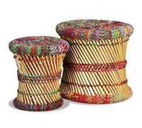vidaXL Set taburetes Chindi de bambú multicolor 2 unidades