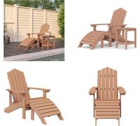 vidaXL Silla Adirondack para jardín con reposapiés y mesa, de polietileno de alta densidad (HDPE), color marrón. Silla para jardín, sillas de jardín, silla de exterior, sillón de jardín