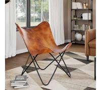vidaXL Silla Butterfly de cuero auténtico marrón