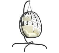 vidaXL Silla colgante huevo acero ratán sintético cojín Color Blanco crema, Taupé, Antracita