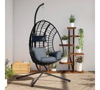 vidaXL Silla colgante huevo con soporte ratán y acero antracita