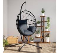 vidaXL Silla colgante huevo con soporte ratán y acero antracita