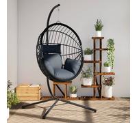 vidaXL Silla colgante huevo con soporte ratán y acero antracita