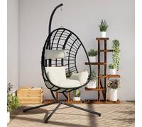 vidaXL Silla colgante huevo con soporte ratán y acero hamaca huevo Color Beige, Taupé,