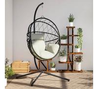 vidaXL Silla colgante huevo con soporte ratán y acero beige