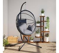 vidaXL Silla colgante huevo con soporte ratán y acero gris claro