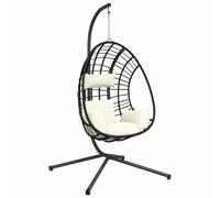 vidaXL Silla colgante huevo con soporte ratán y acero hamaca huevo Color Beige, Taupé,