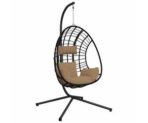 vidaXL Silla colgante huevo con soporte ratán y acero hamaca huevo Color Beige, Taupé,
