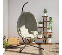 vidaXL Silla colgante huevo con soporte tela y acero hamaca huevo Color Beige, Taupé,