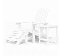 vidaXL Silla de jardín Adirondack con reposapiés y mesa HDPE blanco Blanco