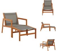 vidaXL: Silla de jardín con reposapiés, color gris, de madera de eucalipto maciza y tejido Textilene. - Sillas de jardín