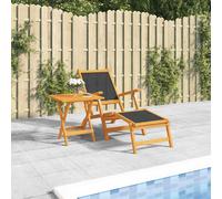 vidaXL Silla de jardín con reposapiés y mesa madera acacia y textilene