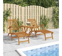 vidaXL Silla de jardín con reposapiés y mesita madera maciza de acacia
